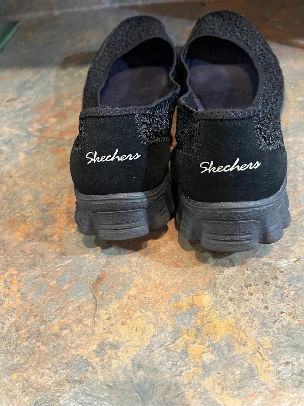 SKECHERS WOMEN shoes 9.5 BLACK memory foam Sweet Pea lace 2450